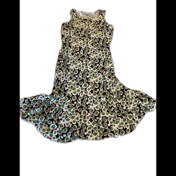Danny & Nicole Dress size 10 Green Cream Fit & Flare + Stretch Sleeveless FUN - Picture 1 of 12